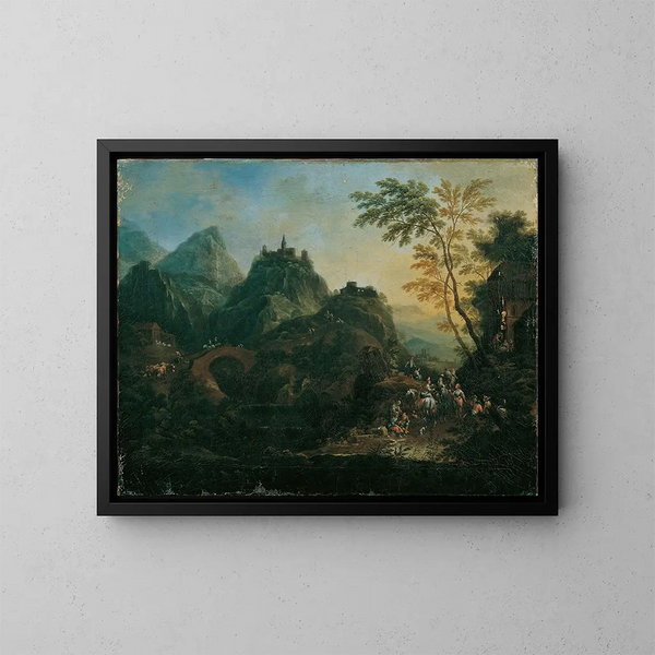 Paisaje alpino ideal con puente - Maximilian Joseph Schinnagl — cuadro enmarcado en la pared