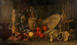 Meiffren Comte - Composition aux pices dargent tapis dOrient vase en porphyre coquillage bigarade et cdrat.webp