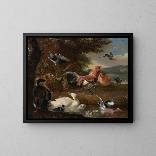 Poules et canards - Melchior d'Hondecoeter — framed artwork on a wall