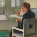 la madre y el niño en la mesa durante el desayuno - Carl Moll — presentado en un interior