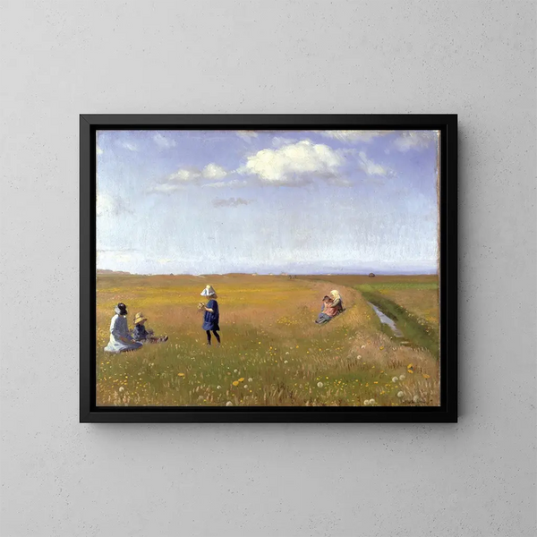 Children and young girls picking flowers in a field north of Skagen - Michael Ancher — framed artwork on a wall