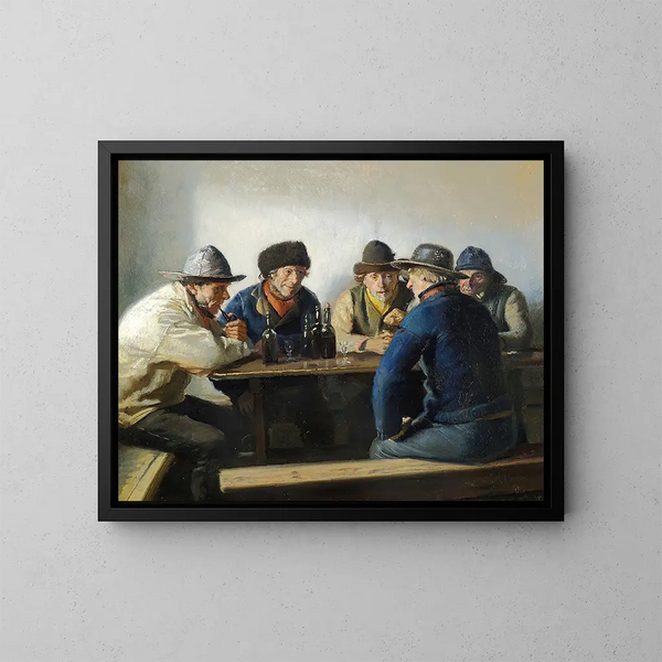 En una cabaña de madera - Michael Ancher — cuadro enmarcado en la pared