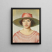 Retrato de una niña vestida con un vestido rojo brillante y un sombrero de paja con una cinta roja brillante - Michael Ancher — cuadro enmarcado en la pared