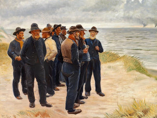 Michael Ancher - Skagensfiskere p stranden skuer ud over havet.webp