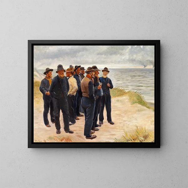 Pescadores de Skagen mirando al mar - Michael Ancher — cuadro enmarcado en la pared