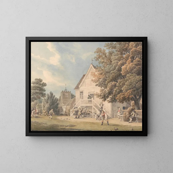 Una partida de bochas en el campo de bochas frente a la taberna Bunch of Grapes en Hurst, Berkshire - Michael Angelo Rooker — cuadro enmarcado en la pared