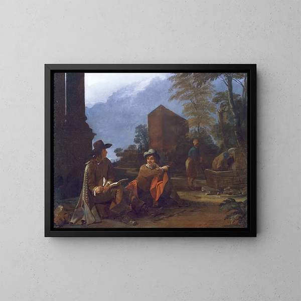Artistas descansando cerca de una fuente - Michael Sweerts — cuadro enmarcado en la pared