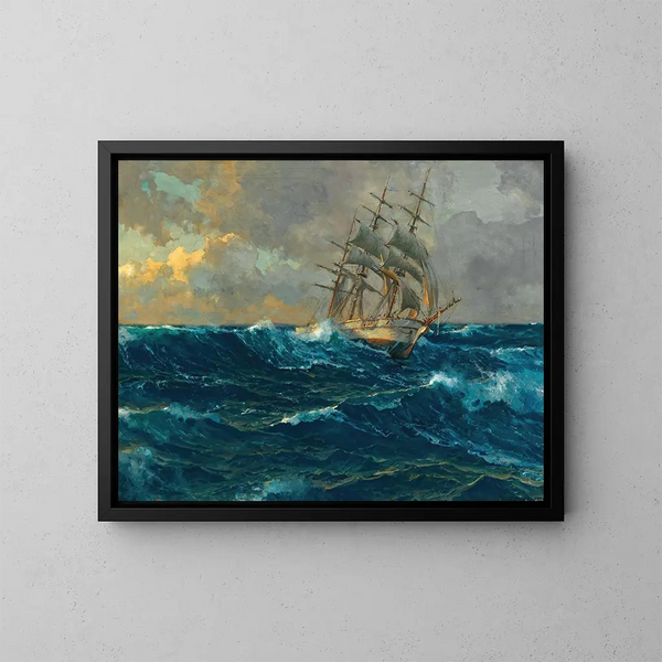 Tres-mástiles en alta mar - Michael Zeno Diemer — cuadro enmarcado en la pared