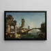 Landscape Painting with Ruins and a Bridge - Michele Marieschi — framed artwork on a wall