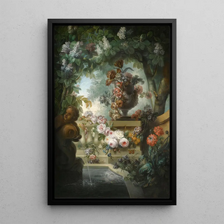 Miguel Parra Abril - A Garden Scene With An Urn Of Flowers A Flower Garland And A Fountain Beneath A Canopy Of Wisteria.webp