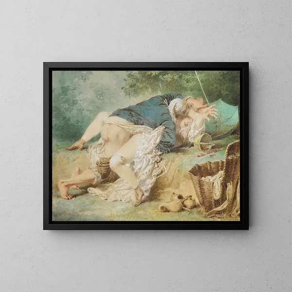 Lovers in a Park - Mihály Zichy — framed artwork on a wall
