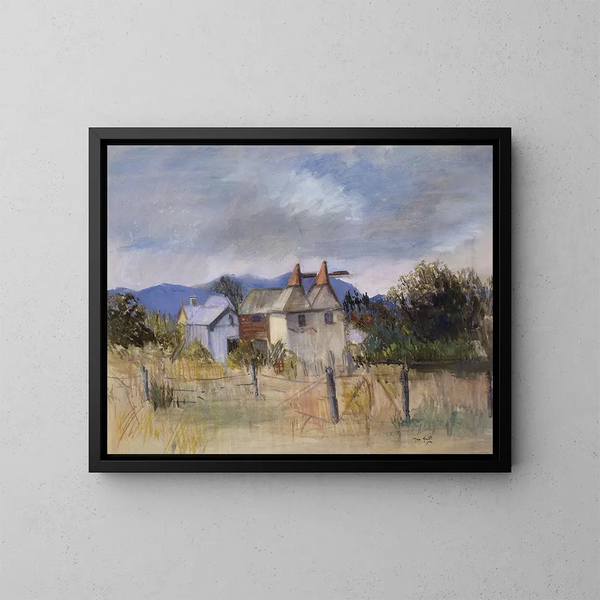 Maisons de séchage, Motueka - Mina Arndt — framed artwork on a wall