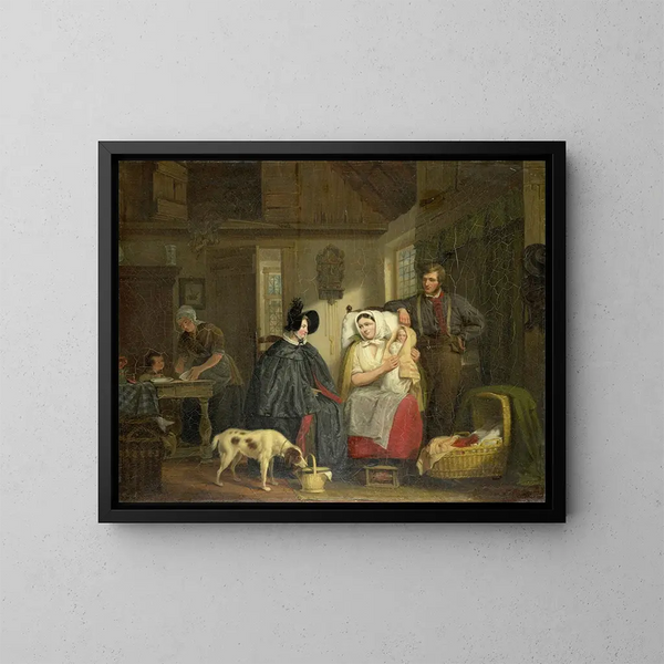 Visite a una nueva madre - Moritz Calisch — cuadro enmarcado en la pared