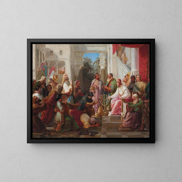 Un rey misericordioso - Moritz Daniel Oppenheim — cuadro enmarcado en la pared