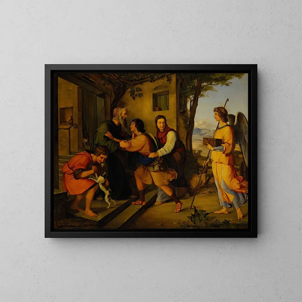 El regreso de Tobías - Moritz Daniel Oppenheim — cuadro enmarcado en la pared