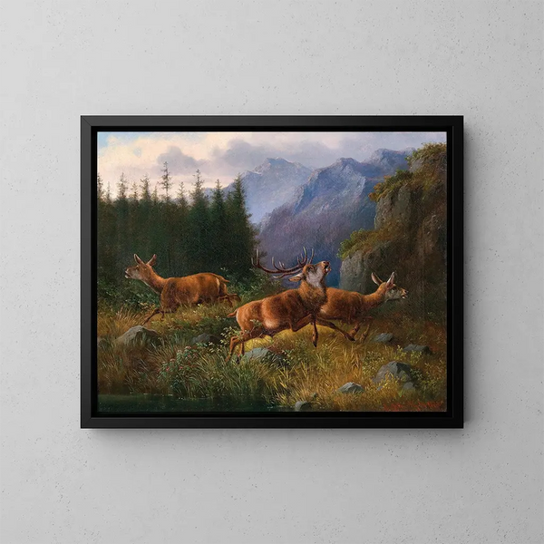 Ciervos en las montañas - Moritz Müller — cuadro enmarcado en la pared