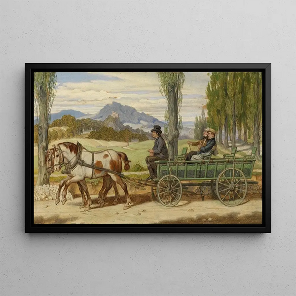 Moritz von Schwind - Die Landpartie Schwind und Bauernfeld auf einem Leiterwagen.webp