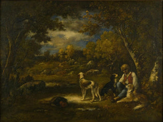 NarcisseVirgile Diaz de La Pea - Boy With His Dogs In A Wood.webp