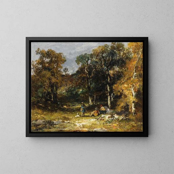 Hunters in a Underbrush - Narcisse Virgile Diaz de la Peña — framed artwork on a wall