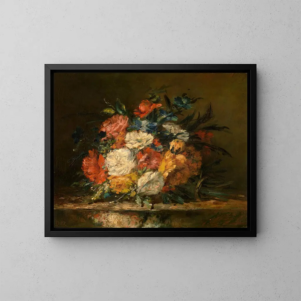 Flowers - Narcisse Virgile Diaz de la Peña — framed artwork on a wall