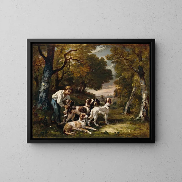 Garon and Five Dogs in a Stronghold - Narcisse Virgile Diaz de la Peña — framed artwork on a wall