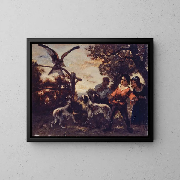 Les enfants au faucon - Narcisse Virgile Diaz de la Peña — framed artwork on a wall
