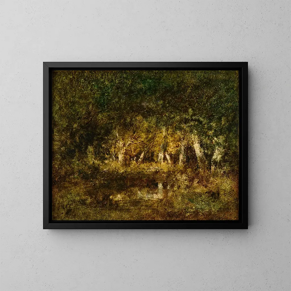 Petite mare en forêt - Narcisse Virgile Diaz de la Peña — framed artwork on a wall