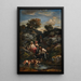 Quatre Bohémiens and dogs near a rocky pond - Narcisse Virgile Diaz de la Peña — framed artwork on a wall