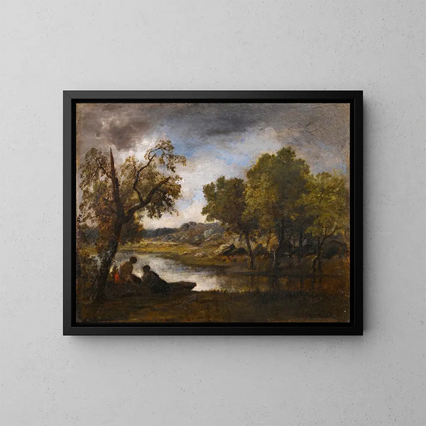 Two bathers by a lake - Narcisse Virgile Diaz de la Peña — framed artwork on a wall