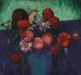 naturaleza muerta, dalias y margaritas en un jarrón azul - Mark Gertler — vista de la obra
