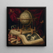 Vanitas with a globe, a book, shells, a serpent, and butterflies - Carstian Luyckx — framed artwork on a wall