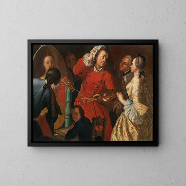 A portraitist and other figures - Neapolitan School — framed artwork on a wall