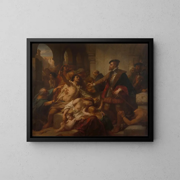 Charles V libera a los esclavos en Túnez - Nicaise De Keyser — cuadro enmarcado en la pared
