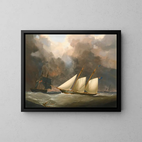 The match of the thousand guineas between the brig Water Witch by Henry Bradley and the schooner Galatea by Lord Belfast - Nicholas Matthew Condy — framed artwork on a wall