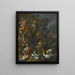 Nature morte en plein air con aves junto a una fuente esculpida adornada - Nicola Casissa — cuadro enmarcado en la pared
