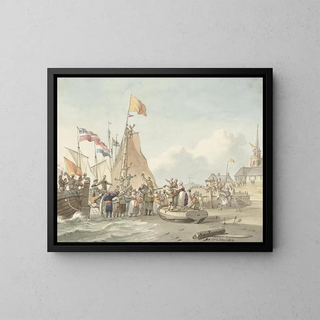 Llegada del príncipe Willem Frederik a Scheveningen, 30 de noviembre de 1813 - Nicolaes Lodewick Penning — cuadro enmarcado en la pared