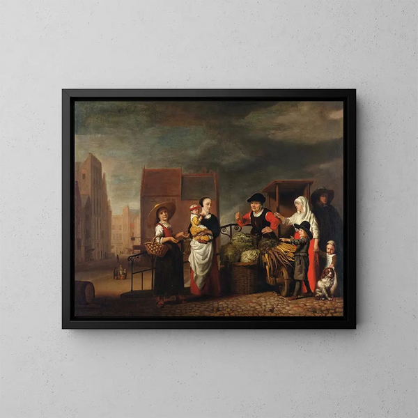 Vegetable Market Painting - Nicolaes Maes — framed artwork on a wall