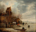 Paisaje de invierno con patinadores - Nicolaes Molenaer — vista de la obra