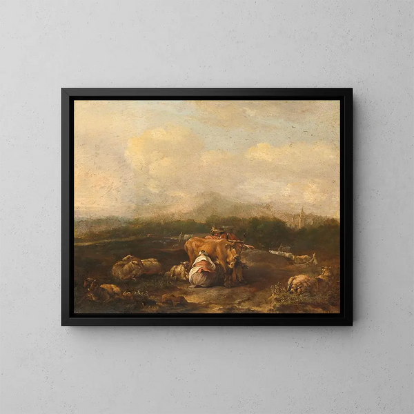 Paisaje italiano con ganado - Nicolaes van Helt Stockade — cuadro enmarcado en la pared