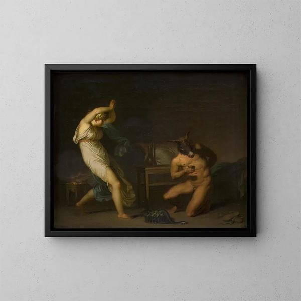 La impresión artística Fotis ve a su amante Lucius transformado en burro, motivo de L'Âne d'or - Nicolai Abildgaard — cuadro enmarcado en la pared