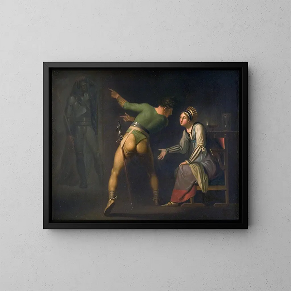 Hamlet y su madre, episodio de Hamlet de Shakespeare - Nicolai Abildgaard — cuadro enmarcado en la pared