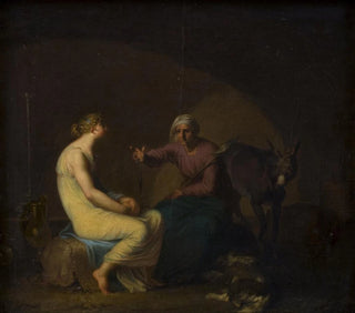 La gobernanta del rey le cuenta a la joven la mitología de Amor y Psique, motivo de Apuleyo, El asno de oro - Nicolai Abildgaard — vista de la obra