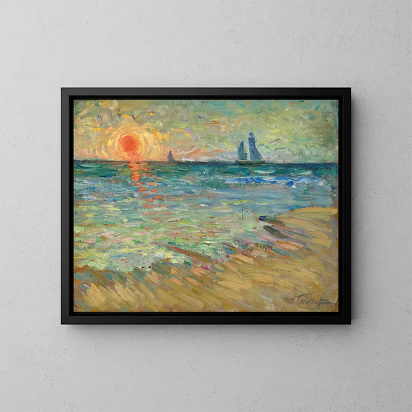 Veleros al atardecer en Soulac-sur-Mer - Nicolas Alexandrovitch Tarkhoff — cuadro enmarcado en la pared