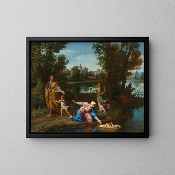 Moisés arrojado al Nilo - Nicolas Colombel — cuadro enmarcado en la pared