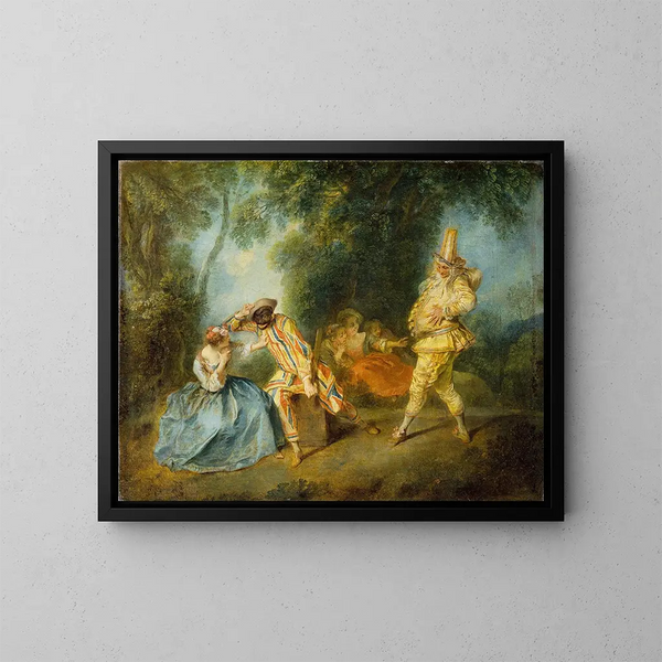 Una escena de comedia italiana - Nicolas Lancret — cuadro enmarcado en la pared