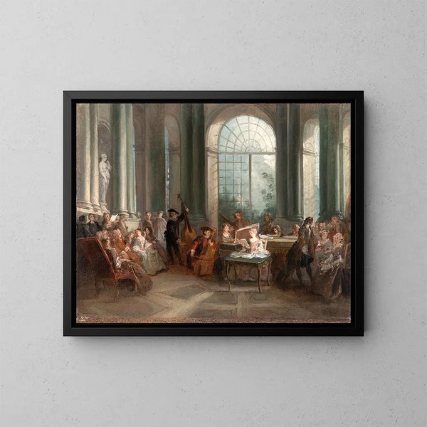 Concierto en el salón oval del castillo de Pierre Crozat en Montmorency - Nicolas Lancret — cuadro enmarcado en la pared