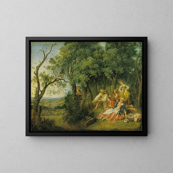 Los Cazadores de Pájaros - Nicolas Lancret — cuadro enmarcado en la pared