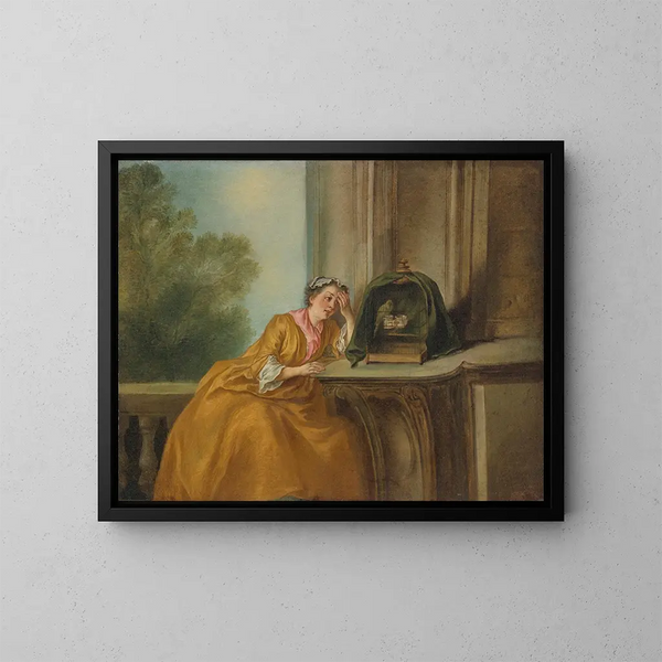 L'oiseau en cage - Nicolas Lancret — cuadro enmarcado en la pared