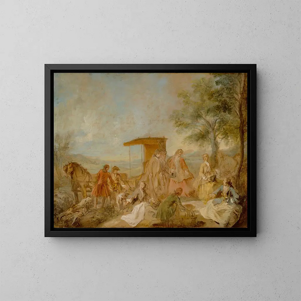 La Comida de la Caza - Nicolas Lancret — cuadro enmarcado en la pared