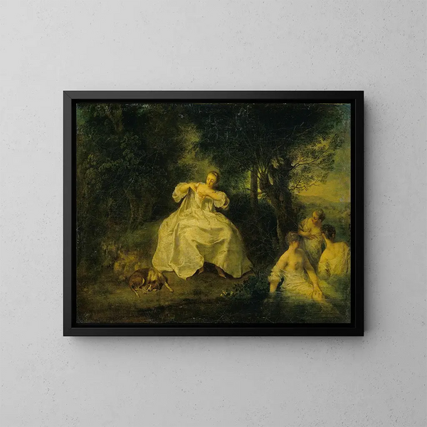 Mujeres bañándose - Nicolas Lancret — cuadro enmarcado en la pared